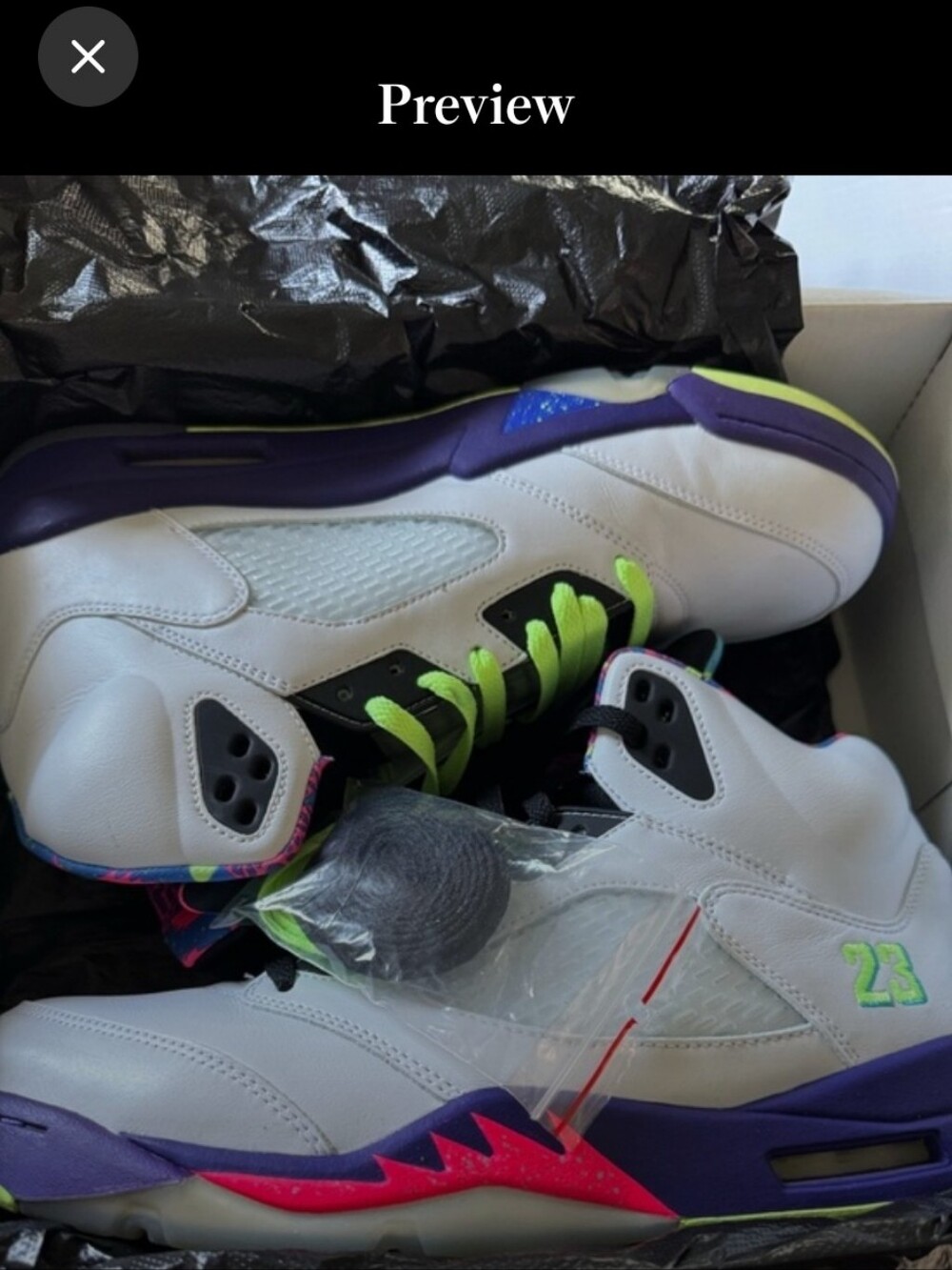 Jordan Men's White Sneakers with Purple, Neon Green and Pink Accents